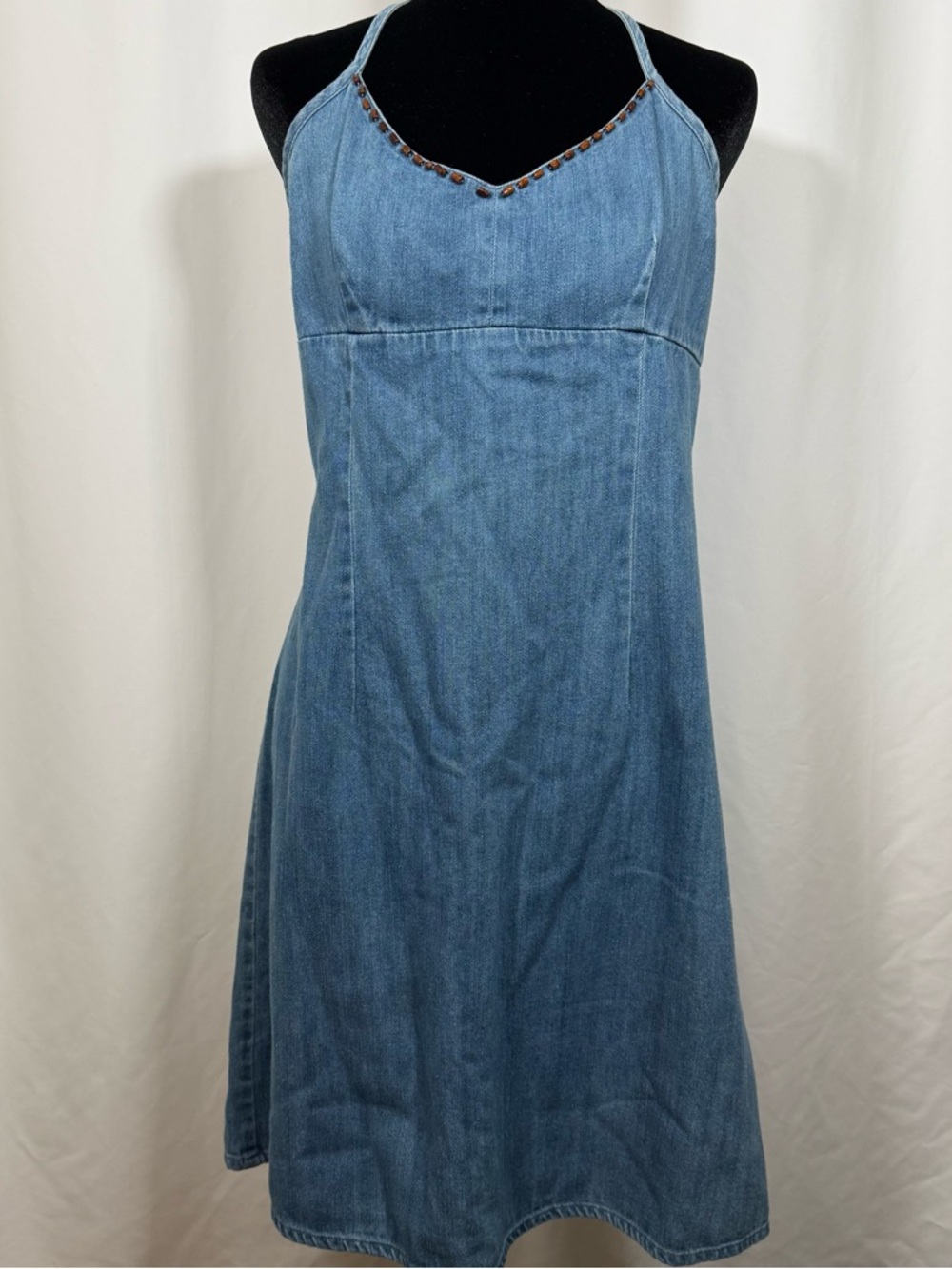 Route 66 Light Blue Denim Mini Dress with Beaded Neckline